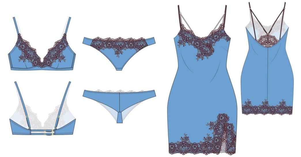 Blue Silk Lace Trim Set Design
